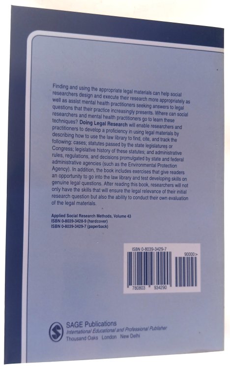 Image for Doing Legal Research: A Guide for Social Scientists and Mental Health Professionals (Applied Social Research Methods No. 43) Doing Legal Research: A Guide for Social Scientists and Mental Health Professionals (Applied Social Research Methods No. 43)