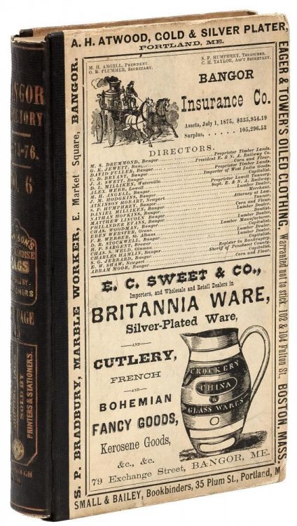 Bangor Maine city directory for 1875 - over 50 pages of local ads