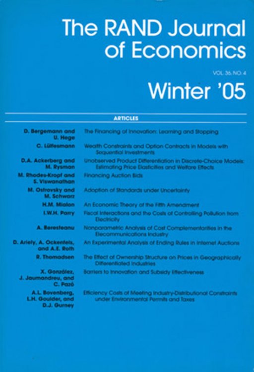 Image for The Rand Journal of Economics (Vol 36, No. 4, Winter 2005) The Rand Journal of Economics (Vol 36, No. 4, Winter 2005)