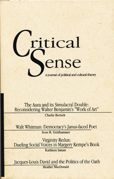 Image for Critical Sense: A Journal of Political and Cultural Theory (Vol 4, Number 2, Fall 1996) Critical Sense: A Journal of Political and Cultural Theory (Vol 4, Number 2, Fall 1996)