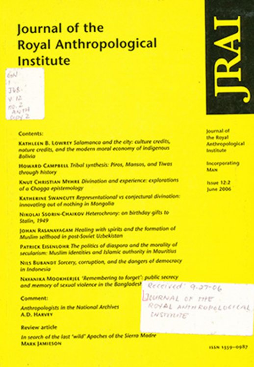 Image for Journal of the Royal Anthropological Institute: Incorporating Man (Issue 12:2, June 2006. Journal of the Royal Anthropological Institute: Incorporating Man (Issue 12:2, June 2006.