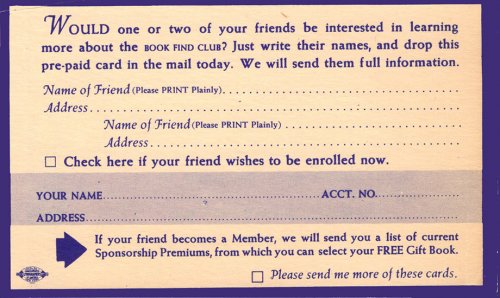 Image for Book Find Club Reply Card Book Find Club Reply Card