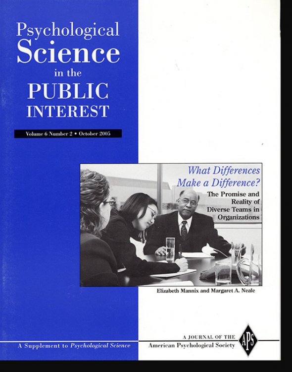 Image for What Makes a Difference The Promise and Reality of Diverse Teams in Organizations (Psychological Science in the Public Interest, Volume 6, Number 2, October 2005) What Makes a Difference The Promise and Reality of Diverse Teams in Organizations (Psychological Science in the Public Interest, Volume 6, Number 2, October 2005)