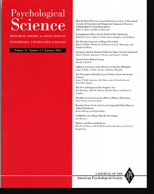 Image for Psychological Science (Vol 15, No. 1, January 2004) Psychological Science (Vol 15, No. 1, January 2004)