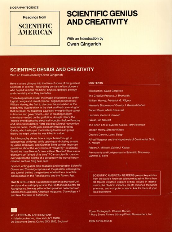 Image for Scientific Genius and Creativity (Readings from Scientific American) Scientific Genius and Creativity (Readings from Scientific American)