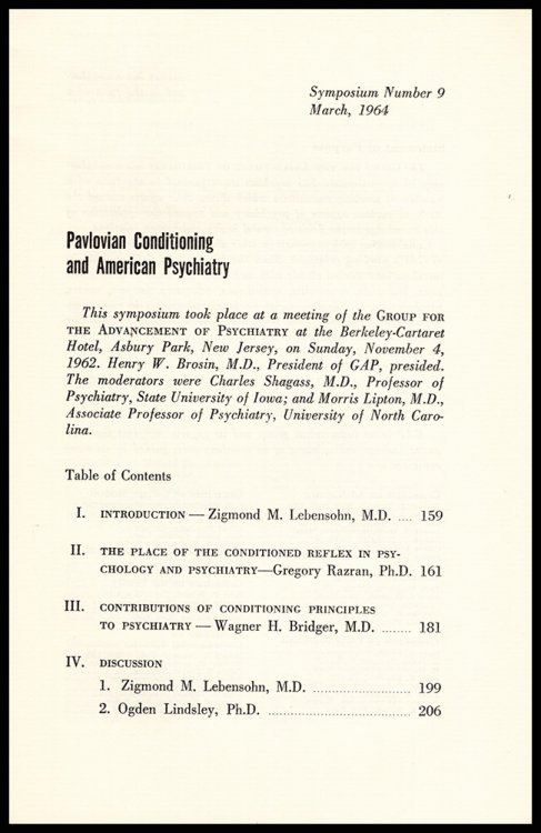 Image for Pavlovian Conditioning and American Psychiatry. Symposium No. 9 Pavlovian Conditioning and American Psychiatry. Symposium No. 9