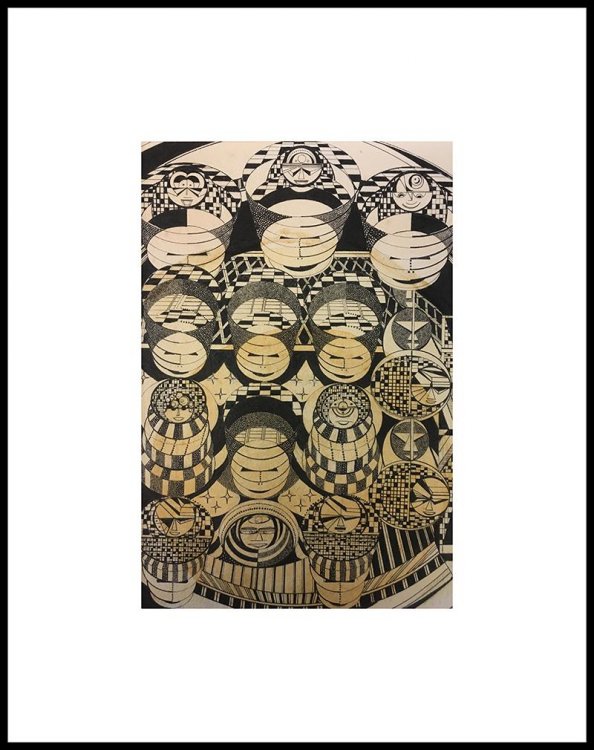 Image for Faces (Drawing on Painted Paper by Amy Ione, Framed) Faces (Drawing on Painted Paper by Amy Ione, Framed)