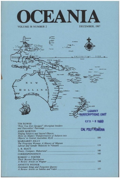 Image for Oceania Journal (December 1987, Volume 58, Number 2) Oceania Journal (December 1987, Volume 58, Number 2)