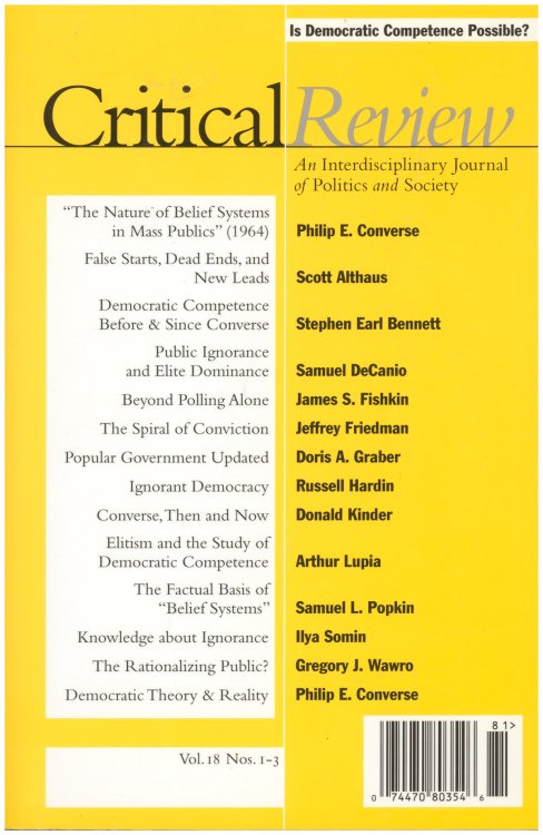 Image for Critical Review: Special Issue: Is Democratic Competence Possible (Vol. 18, Nos. 1-3, 2006) Critical Review: Special Issue: Is Democratic Competence Possible (Vol. 18, Nos. 1-3, 2006)