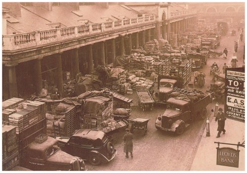 Postcard: Covent Garden Market Lorries (c. 1940)