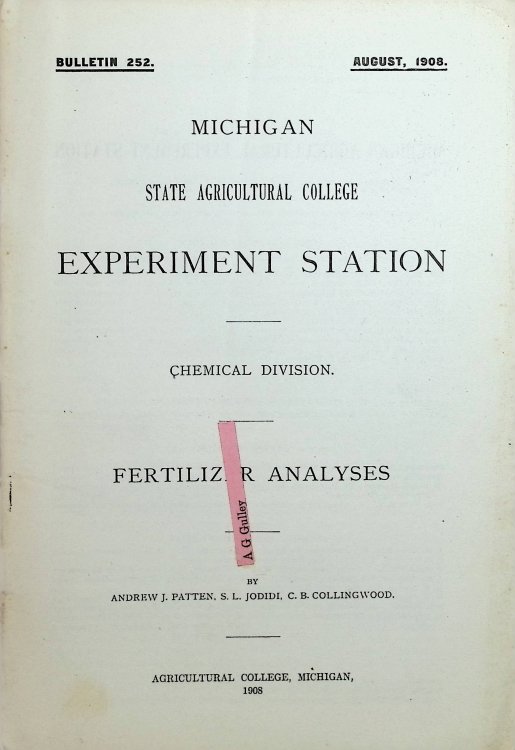 Fertilizer Analyses. Experiment Station, Bulletin 252, August 1908