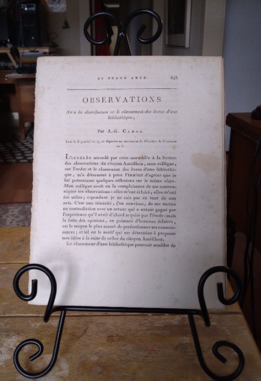 Image for Observations Sur la Distribution et le Classement des Livres d'une Bibliotheque Observations Sur la Distribution et le Classement des Livres d'une Bibliotheque