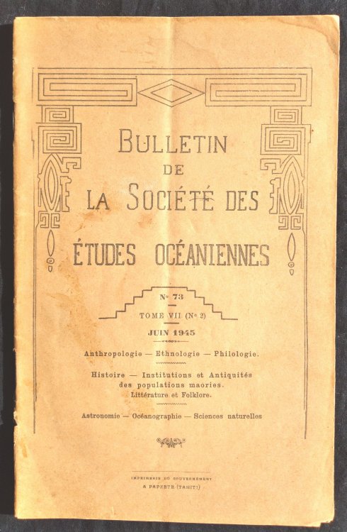 Bulletin de la socit des tudes ocaniennes n 73 tome VII juin 1945
