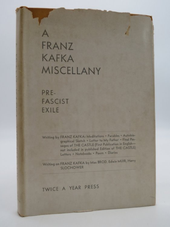 A FRANZ KAFKA MISCELLANY; Prefascist Exile (DJ Protected by a Brand New, Clear, Acid-Free Mylar Cover)