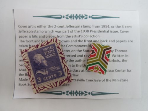UNTITLED MINIATURE BOOK WITH JEFFERSON 3 CENT STAMP COVER ART; (For the Charlottesville Conclave of Miniature Book Society