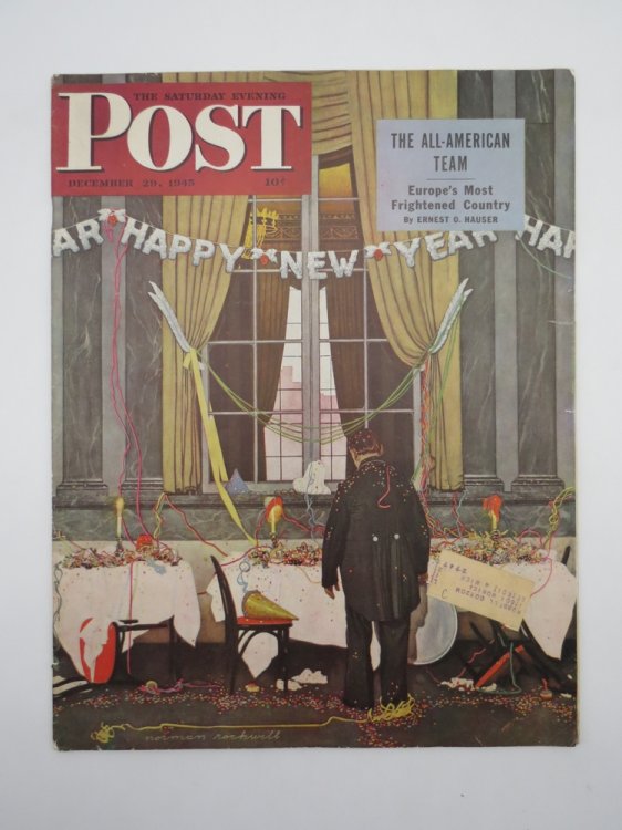 THE SATURDAY EVENING POST MAGAZINE, DECEMBER 29, 1945 (NORMAN ROCKWELL THE MORNING AFTER THE PARTY)