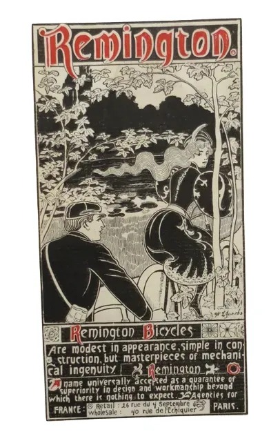 ART NOUVEAU 1896 REMINGTON BICYCLES PRINT AD BY W L JACOBS