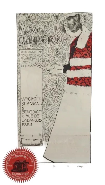 ART NOUVEAU 1896 REMINGTON TYPEWRITER PRINT AD BY HENRY G FANGEL