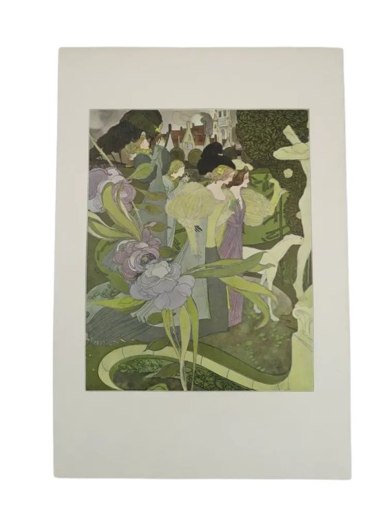 ANTIQUE 1898 PRINT LES JARDINS D'ARMIDE BY GEORGES DE FEURE ART NOUVEAU