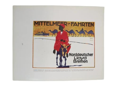 ANTIQUE 1914 LUDWIG HOHLWEIN MITTELMEER-FAHRTEN LLOYD BREMEN POSTER PRINT
