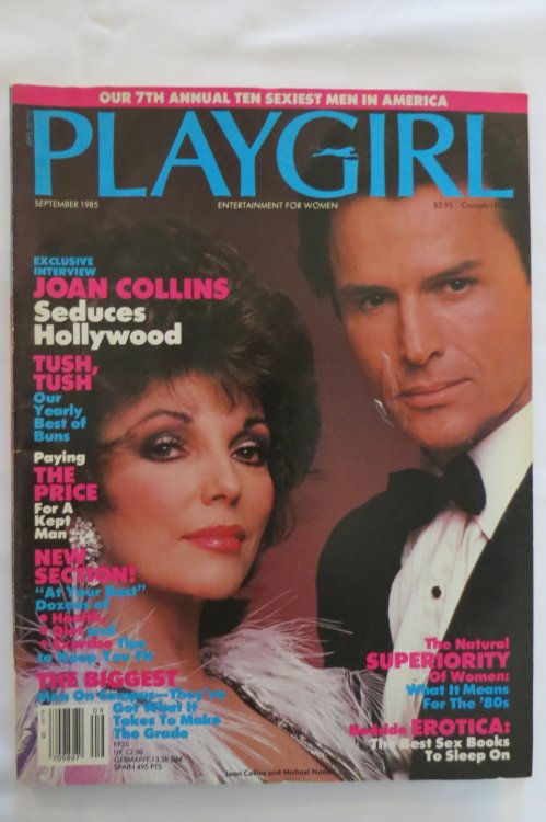 PLAYGIRL MAGAZINE SEPTEMBER 1985; Joan Collins Cover; Annual BEST BUNS; Price of a Kept Man