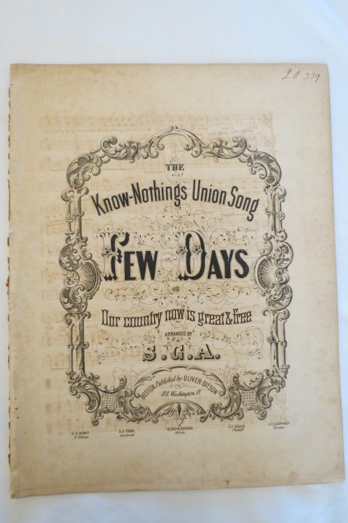 Image for THE KNOW-NOTHINGS UNION SONG - FEW DAYS, OR OUR COUNTRY NOW IS GREAT & FREE (SHEET MUSIC) THE KNOW-NOTHINGS UNION SONG - FEW DAYS, OR OUR COUNTRY NOW IS GREAT & FREE (SHEET MUSIC)