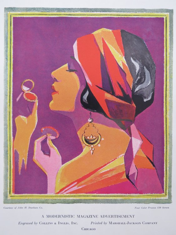 VINTAGE ART DECO PRETTY LADY COLOR PRINT