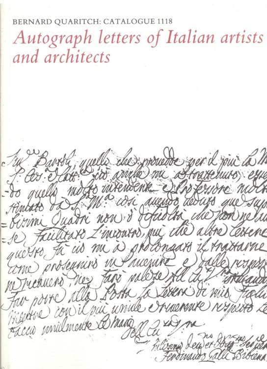 Autograph Letters of Italian Artists and Architects. Catalogue 1118