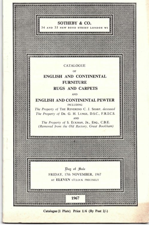 Catalogue of Rugs and Carpets Including an Antique Kirman Carpet. English and Continental Pewter Including a Fine Late 17th Century Austrian Guild Flagon and a Late Stuart Tankard . Friday, 17th November, 1967