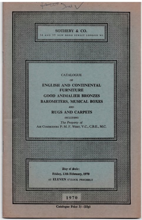 Catalogue of Rugs and Carpets Including a Kashan Silk Rug. Good Animalier Bronzes . Day of Sale: Friday, 13th February, 1970
