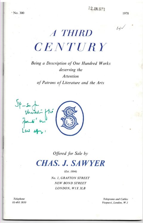A Third Century. a Catalogue of One Hundred Fine and Choice Books. No. 300
