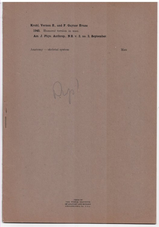 Image for Humeral Torsion in Man. Offprint from the American Journal of Physical Anthropology, New Series, Volume 3, No. 3, September Humeral Torsion in Man. Offprint from the American Journal of Physical Anthropology, New Series, Volume 3, No. 3, September