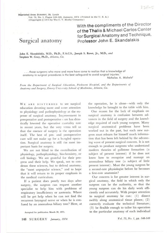 Image for Surgical Anatomy. Reprinted from Surgery Volume 75 No. 1 January 1974 Surgical Anatomy. Reprinted from Surgery Volume 75 No. 1 January 1974