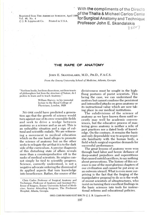 Image for The Rape of Anatomy. Reprinted from the American Surgeon April 1980 Volume 46 No. 4 The Rape of Anatomy. Reprinted from the American Surgeon April 1980 Volume 46 No. 4