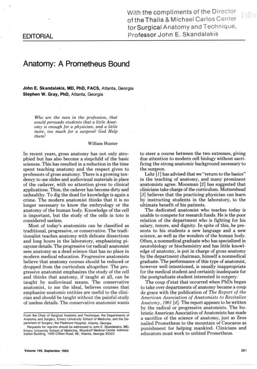 Image for Anatomy: a Prometheus Bound. Reprinted from the September Issue of the American Journal of Surgery Volume 146 1983 Anatomy: a Prometheus Bound. Reprinted from the September Issue of the American Journal of Surgery Volume 146 1983