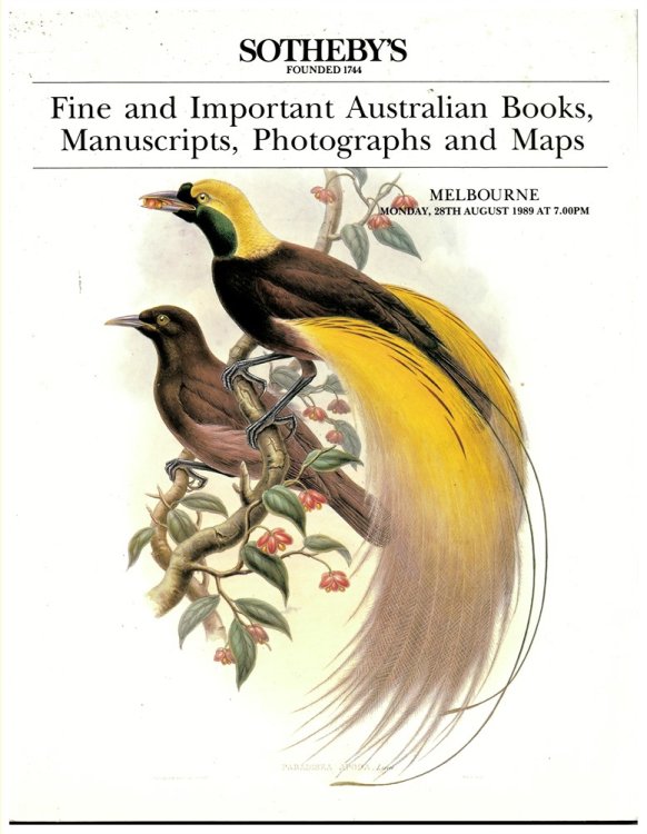 Fine and Important Australian Books, Manuscripts, Photographs and Maps. Memlbourne, . Monday 28th August 1989