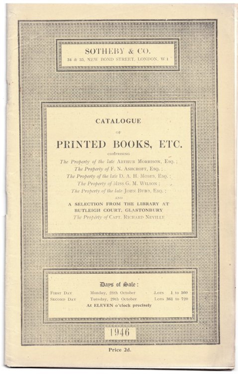 Catalogue of Printed Books Comprising Works on the Fine Arts and in Modern Literature . 28 29 October 1946