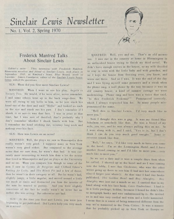 Image for Sinclair Lewis Newsletter - Volume 2, No. 1 (Spring 1970) Sinclair Lewis Newsletter - Volume 2, No. 1 (Spring 1970)