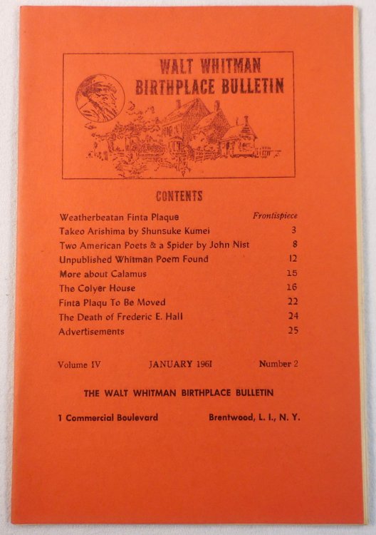 Image for Walt Whitman Birthplace Bulletin. Volume IV, Number 2 - January 1961 Walt Whitman Birthplace Bulletin. Volume IV, Number 2 - January 1961