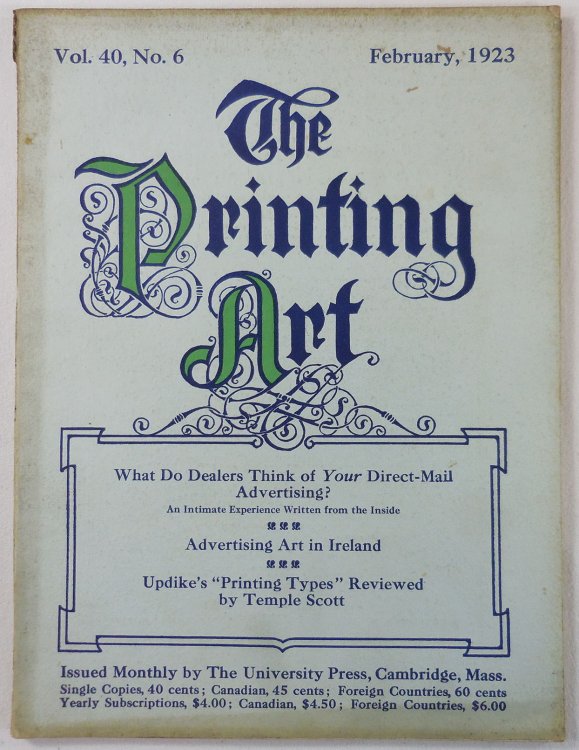Image for The Printing Art. Vol. 40, No. 6, February 1923. A Monthly Magazine of the Art of Printing and of the Allied Arts The Printing Art. Vol. 40, No. 6, February 1923. A Monthly Magazine of the Art of Printing and of the Allied Arts