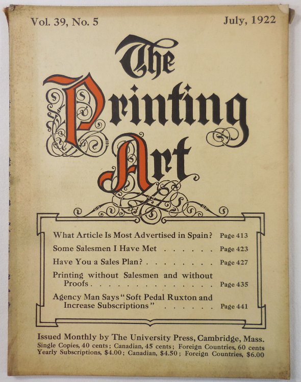 Image for The Printing Art. Vol. 39, No. 5, July 1922. A Monthly Magazine of the Art of Printing and of the Allied Arts The Printing Art. Vol. 39, No. 5, July 1922. A Monthly Magazine of the Art of Printing and of the Allied Arts