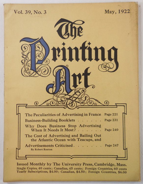 Image for The Printing Art. Vol. 39, No. 3, May 1922. A Monthly Magazine of the Art of Printing and of the Allied Arts The Printing Art. Vol. 39, No. 3, May 1922. A Monthly Magazine of the Art of Printing and of the Allied Arts