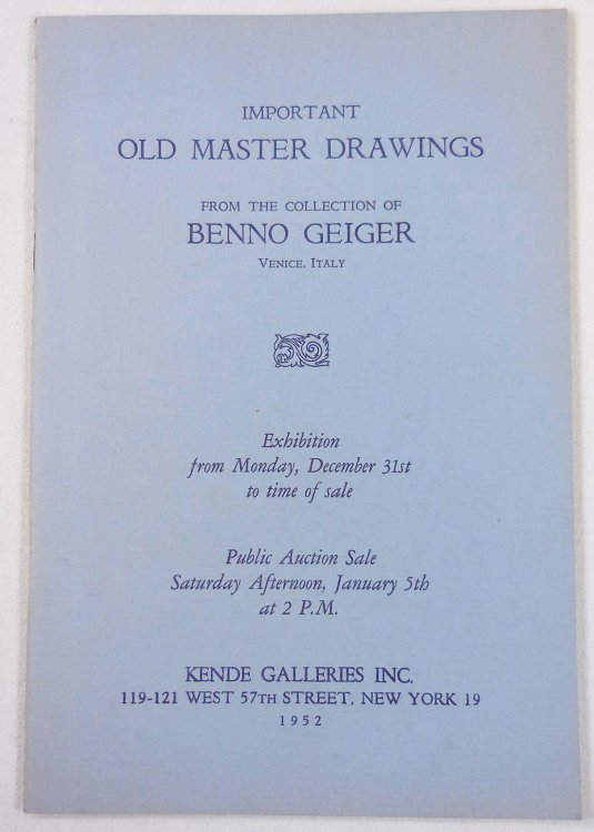 Image for Important Old Master Drawings. Collection of Benno Geiger. New York: January 5, 1952 Important Old Master Drawings. Collection of Benno Geiger. New York: January 5, 1952