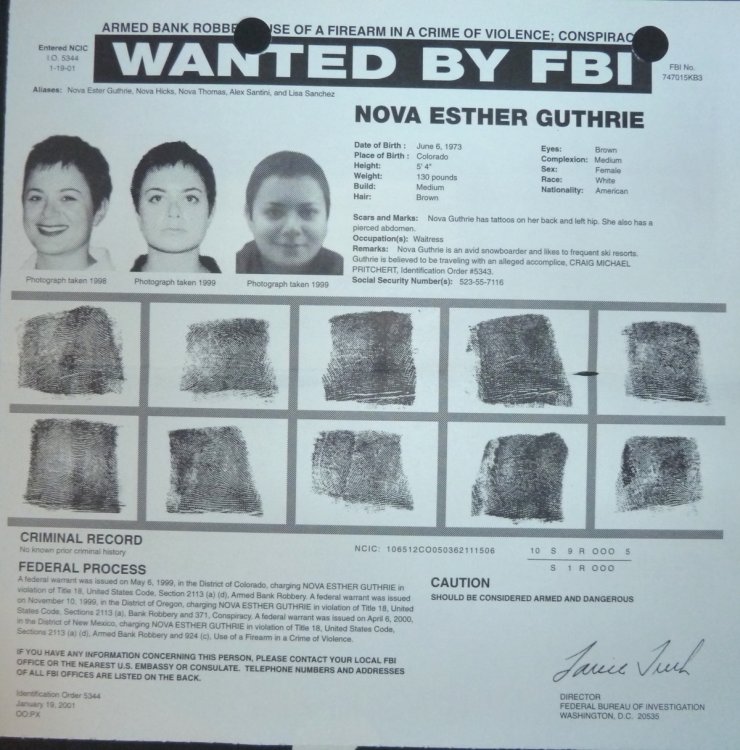 FBI Wanted Poster- Nova Esther Guthrie
