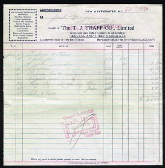 Image for The T. J. Trapp Co., Invoice, 1929 - New Westminster, B. C. The T. J. Trapp Co., Invoice, 1929 - New Westminster, B. C.