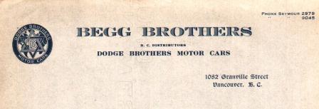 Image for Unused letterhead from Begg Brothers, BC Distributor of Dodge Brothers Motor Cars Unused letterhead from Begg Brothers, BC Distributor of Dodge Brothers Motor Cars