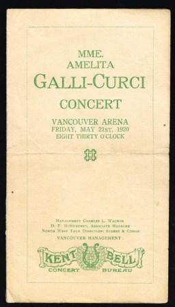 Image for Mme. Amelita Galli-Curci Concert; Program, Vancouver, 1920 Mme. Amelita Galli-Curci Concert; Program, Vancouver, 1920