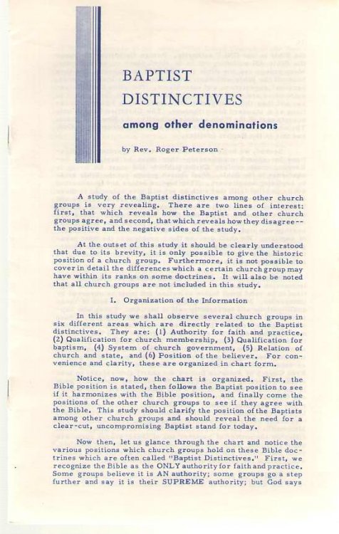 Baptist Distinctives Among Other Denominations