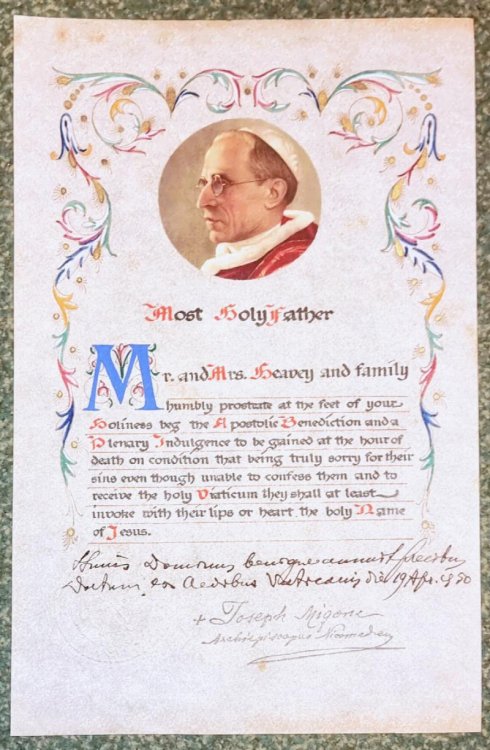 Image for Handwrtten Apostolic Benediction and a Plenary Indulgence. Handwrtten Apostolic Benediction and a Plenary Indulgence.