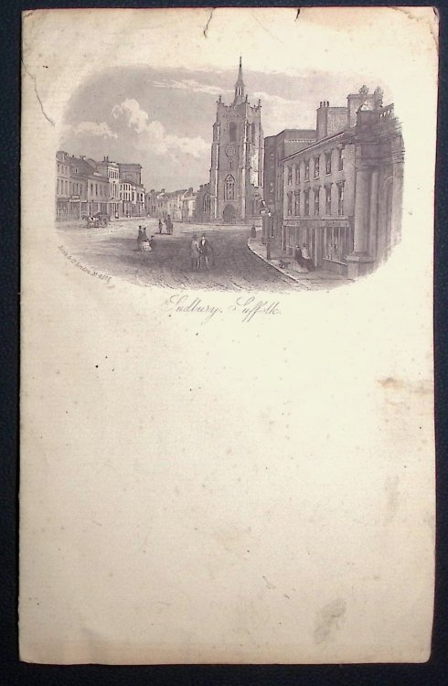 Original folded sheet of notepaper with and engraving of the Market Hill, 